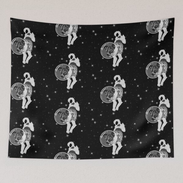 Item preview, Laika Space Dog Astronaut Cosmonaut Sputnik Stars Galaxy Astronomy Science Lonely Traveler   designed and sold by pinkpawsdraws.