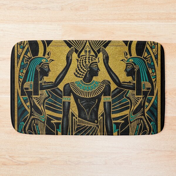 Item preview, Gold and Lapis Deco Deity Triptych | Egyptian Revival Art Deco Nouveau | Luxury Gallery Art Print designed and sold by Vintage Poster Gallery.