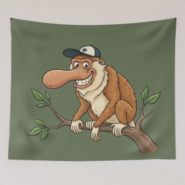 Item preview, Funny Proboscis Monkey Wearing a Hat | Cute Big Nose Cartoon Meme designed and sold by Wild-way Art.