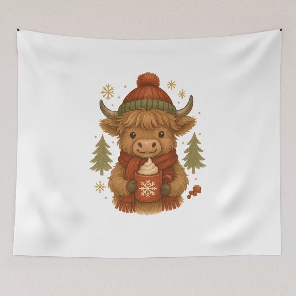 Item preview, Cute Highland Cow with Hot Chocolate designed and sold by AvanasShop.