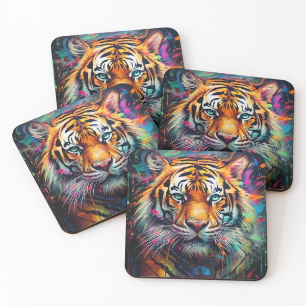 Item preview, Psychedelic Tiger with Neon Paint Splashes designed and sold by Daagath.