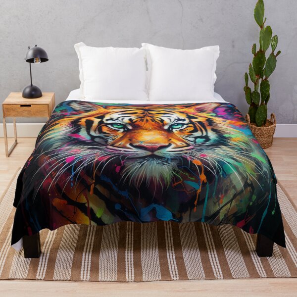 Item preview, Psychedelic Tiger with Neon Paint Splashes designed and sold by Daagath.