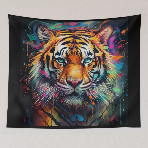 Item preview, Psychedelic Tiger with Neon Paint Splashes designed and sold by Daagath.