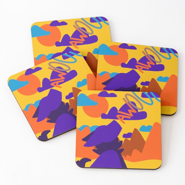 Item preview, Awoo Purple Wolf Dog Mountains Bright Yellow Orange Blue designed and sold by pinkpawsdraws.