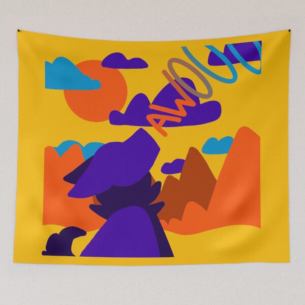 Item preview, Awoo Purple Wolf Dog Mountains Bright Yellow Orange Blue designed and sold by pinkpawsdraws.