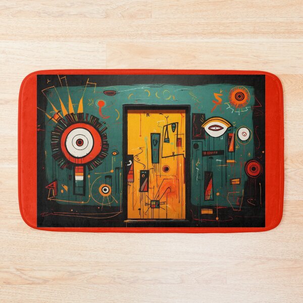 Item preview, Vibrant Abstract Mural with Door Surrounded by Geometric Shapes and Expressive Lines Bold Dynamic Background designed and sold by OlfactoART Studio.