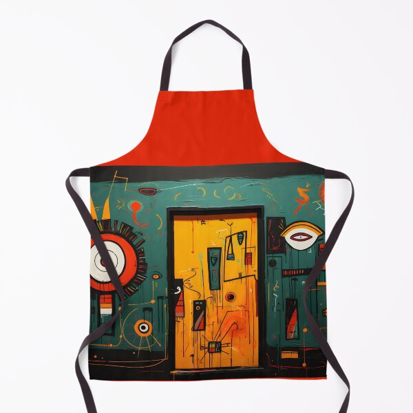 Item preview, Vibrant Abstract Mural with Door Surrounded by Geometric Shapes and Expressive Lines Bold Dynamic Background designed and sold by OlfactoART Studio.
