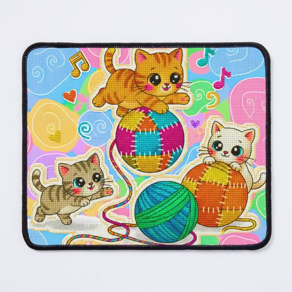 Item preview, Three Chibi Kittens Playing Wool Yarn Knitting Kawaii Embroidery designed and sold by JOSTH.