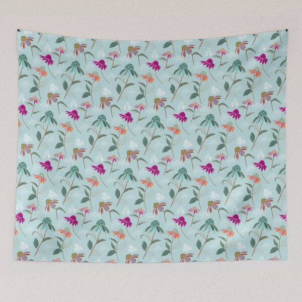 Item preview, Hot pink Coneflower – Elegant soft blue Botanical Art  designed and sold by IndahBode.