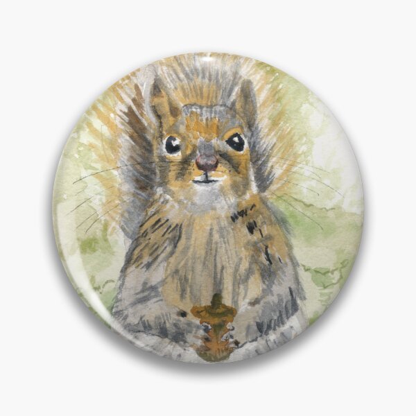 Artikelvorschau, Lustiges Eichhörnchen hält Eichel Aquarellmalerei entworfen und verkauft von Angela Dow.