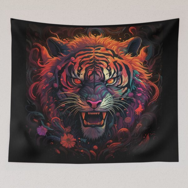 Item preview, Fiery Psychedelic Tiger with Burning Eyes designed and sold by Daagath.