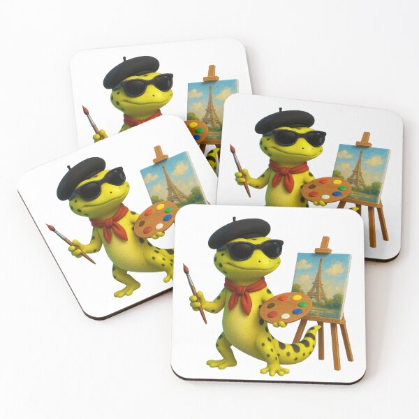 Item preview, Neon Gecko Artist from Paris – 3D French Painter Lizard designed and sold by MK-WOOD.