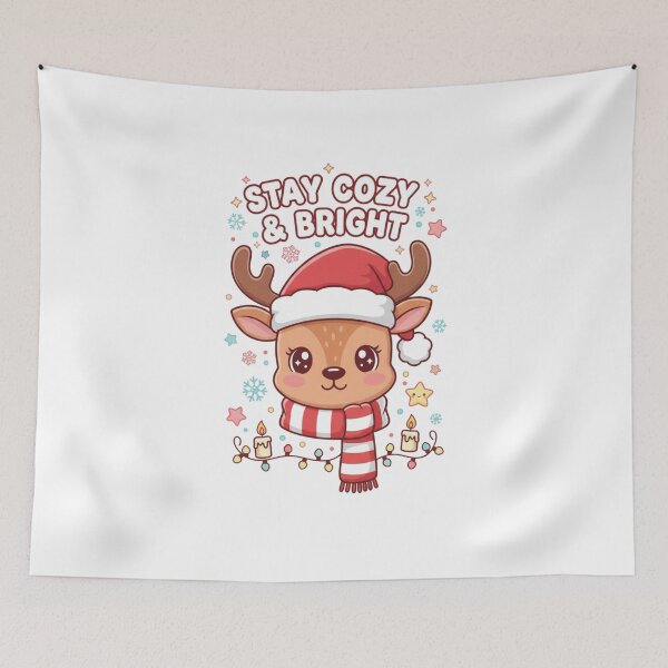Item preview, Stay Cozy & Bright - Cute Kawaii Christmas Reindeer designed and sold by PinkGothica.