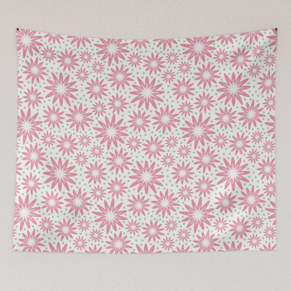Item preview, pink cactus flowers and green dots abstract pattern designed and sold by winterpumpkin.