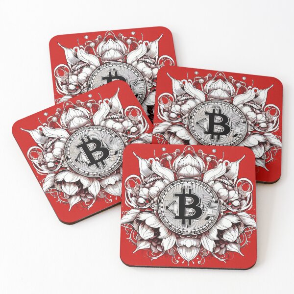 Item preview, Bitcoin Floral Mandala — Crypto Lotus on Red | Bold Line-Art Illustration (BTC) designed and sold by machinesdream.