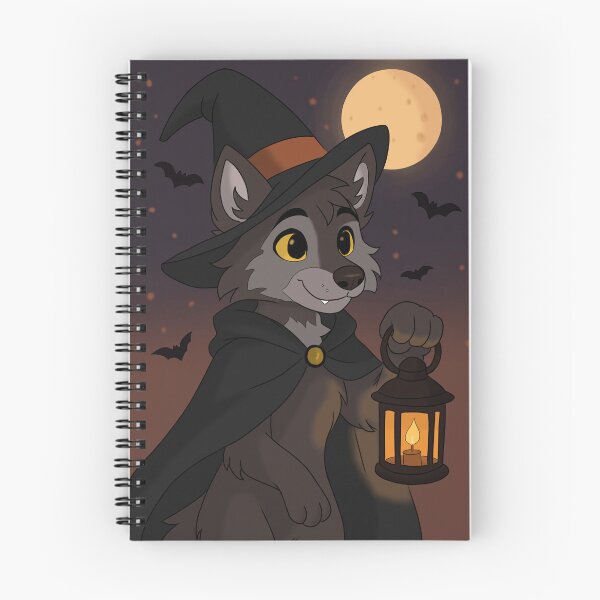 Item preview, Kawaii Witch Wolf, Cozy Halloween Furry Art Print, Cute Wolf with Lantern and Witch Hat designed and sold by ToritheGoblin.
