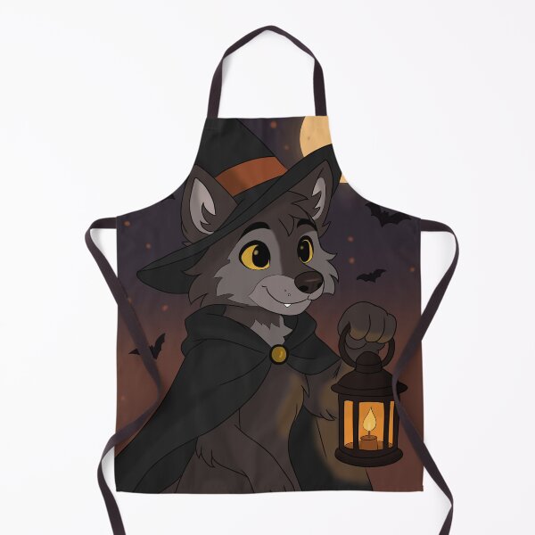 Item preview, Kawaii Witch Wolf, Cozy Halloween Furry Art Print, Cute Wolf with Lantern and Witch Hat designed and sold by ToritheGoblin.