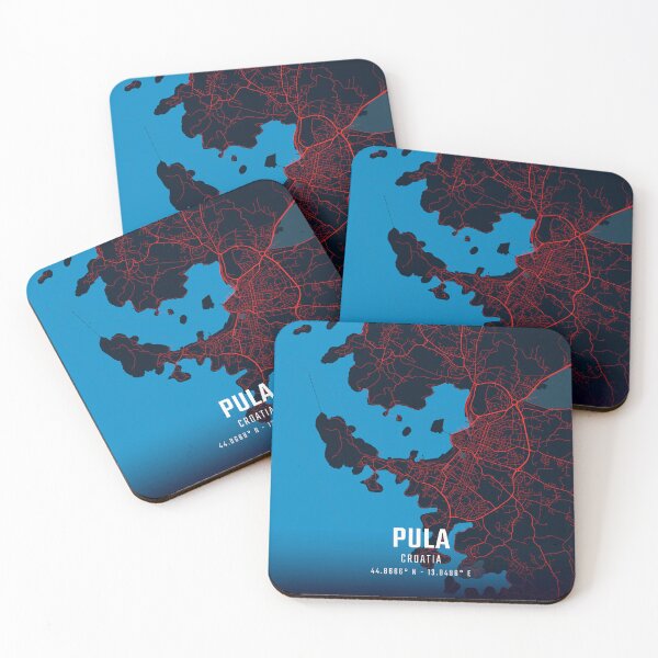 Item preview, Pula Red & Blue Minimalist Map designed and sold by HomeLivingCo.