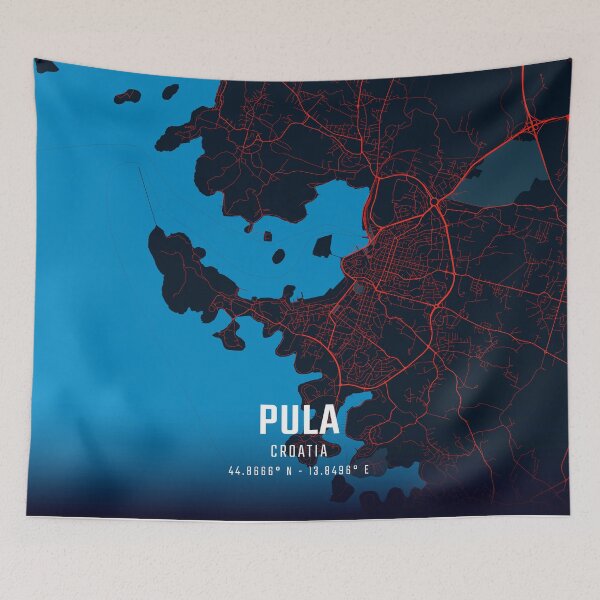 Item preview, Pula Red & Blue Minimalist Map designed and sold by HomeLivingCo.