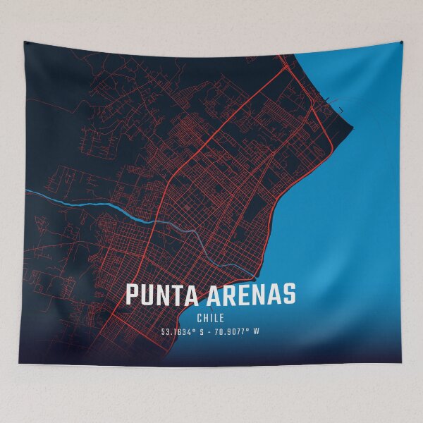 Item preview, Punta Arenas Red & Blue Minimalist Map designed and sold by HomeLivingCo.