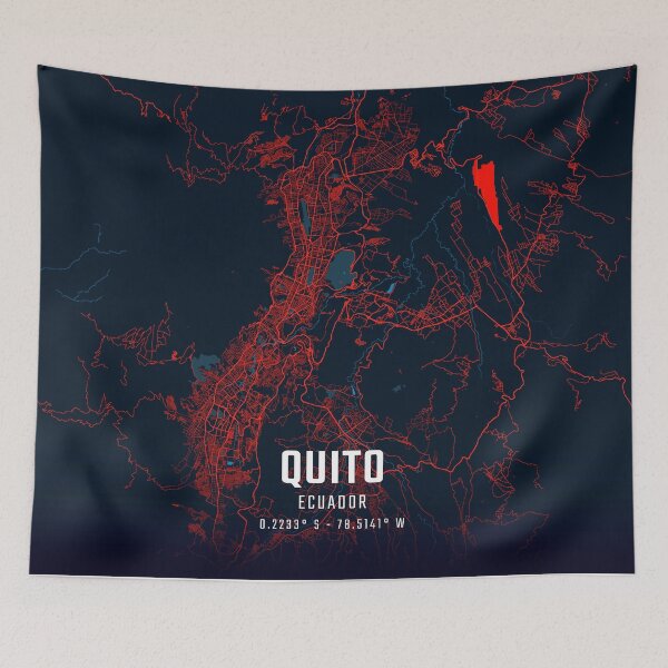 Item preview, Quito Red & Blue Minimalist Map designed and sold by HomeLivingCo.