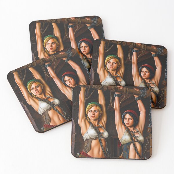 Item preview, Two captive fantasy post apocalyptic warrior women illustration designed and sold by Vintage Designs +.