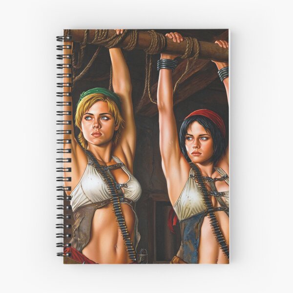 Item preview, Two captive fantasy post apocalyptic warrior women illustration designed and sold by Vintage Designs +.