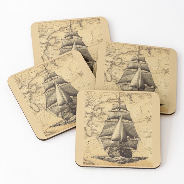 Item preview, Vintage Sailing Ship on Old World Map – Historical Nautical Art Print designed and sold by Mythic Tide.
