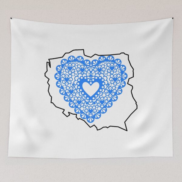 Item preview,  Poland Map with Blue Lace Heart – Polish Heritage Love Design designed and sold by AmberWit.