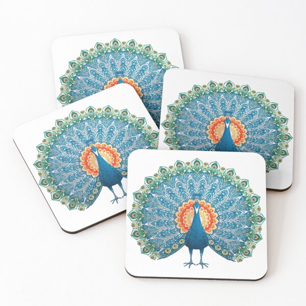 Item preview, Blue and Orange Peacock – Polish Folk Art with Floral Wycinanki Motifs Niebiesko-Pomarańczowy Paw – Polska Sztuka Ludowa z Kwiatowymi Wycinankami designed and sold by AmberWit.