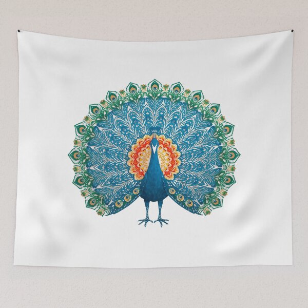 Item preview, Blue and Orange Peacock – Polish Folk Art with Floral Wycinanki Motifs Niebiesko-Pomarańczowy Paw – Polska Sztuka Ludowa z Kwiatowymi Wycinankami designed and sold by AmberWit.