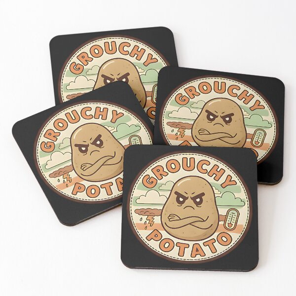 Item preview, Grouchy potato funny badge retro humor sarcastic cute food character designed and sold by ArtDesignTp.