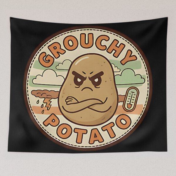 Item preview, Grouchy potato funny badge retro humor sarcastic cute food character designed and sold by ArtDesignTp.