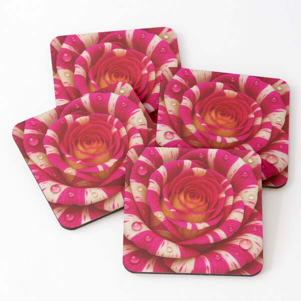 Item preview, Vivid Pink and Cream Bi-Color Rose Close-Up with Water Droplets Macro Floral Spiral designed and sold by AnTartstudios.
