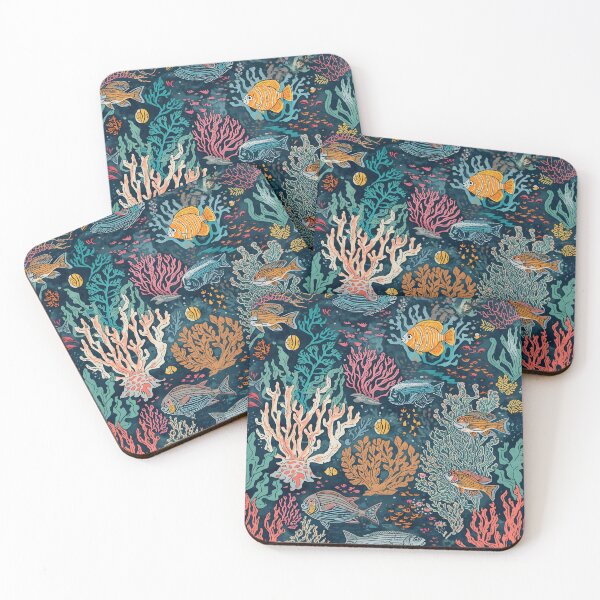 Item preview, Engraved Ocean Floor: Dark Botanical Reef Pattern designed and sold by MoonlitDoodles1.