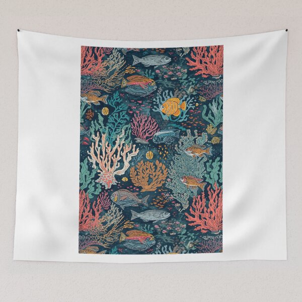 Item preview, Engraved Ocean Floor: Dark Botanical Reef Pattern designed and sold by MoonlitDoodles1.