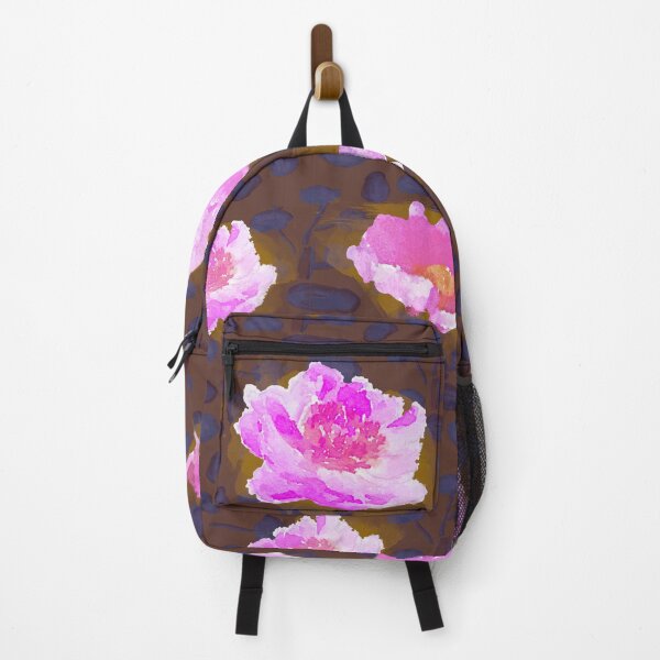 Item preview, Pink Peonies floating on dark brown and painterly purple designed and sold by LilyB-Designs.