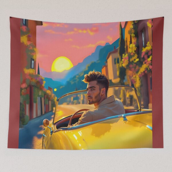Item preview, Vintage convertible lemon yellow "Cyber Lemon" convertible - Romantic yellow car from Felia in Italian style for T-shirts designed and sold by Felia001.