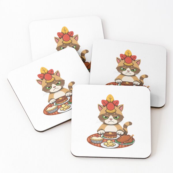 Item preview, “Grumpy Cat at Thanksgiving Dinner – Funny Thanksgiving Cat Illustration” designed and sold by AmineDigitalPro.