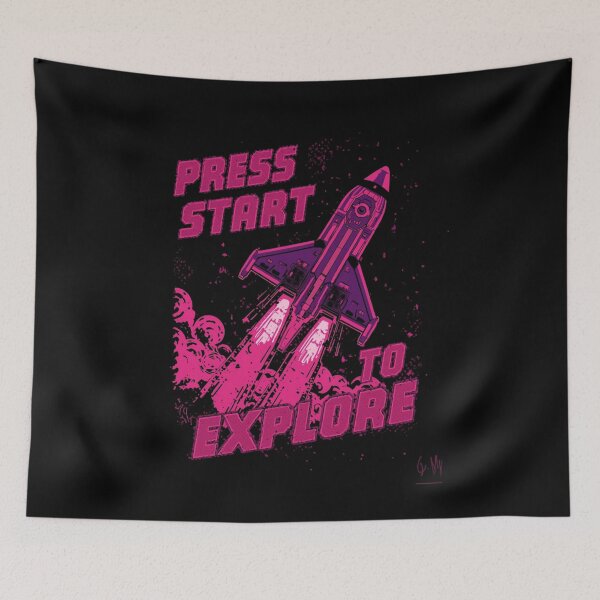 Item preview, Press Start to Explore: Retro Rocket Ship Space Neon Gaming Design designed and sold by Tucker-Art.