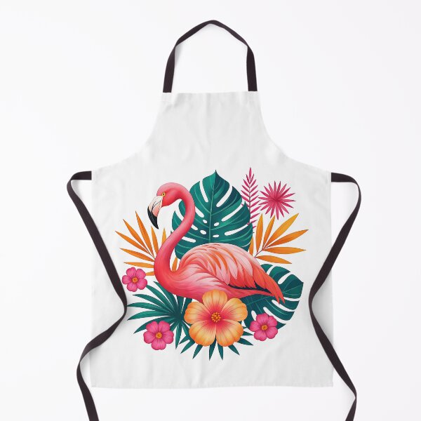 Artikelvorschau, Rosa Flamingo mit tropischen Blättern und Blumen entworfen und verkauft von ArtfulWeave.