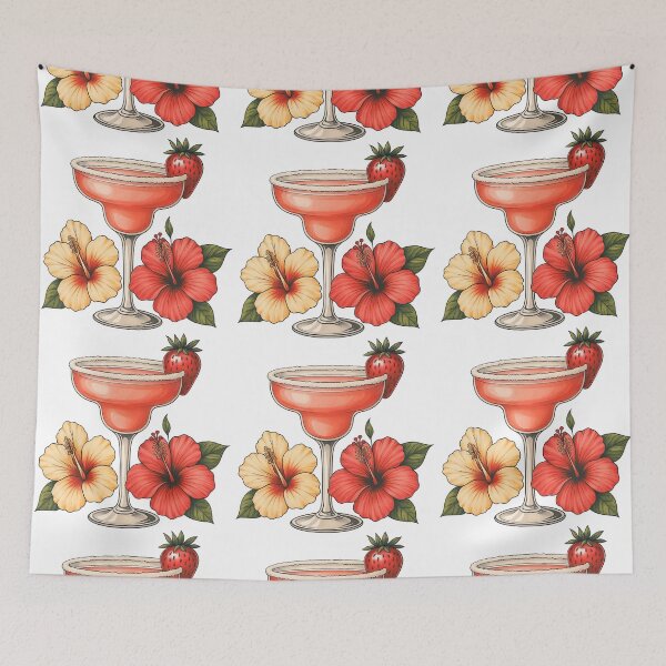Item preview, Strawberry Cocktail with Hibiscus Flowers Illustration designed and sold by ArtfulWeave.