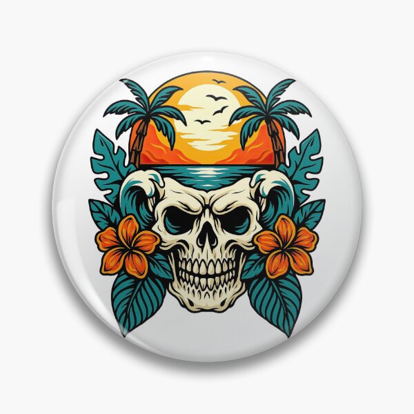 Item preview, Tropical Skull with Sunset and Palm Trees Illustration designed and sold by ArtfulWeave.