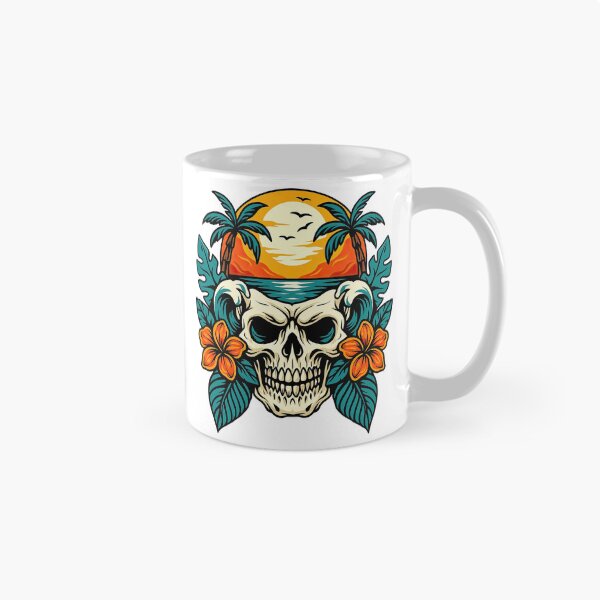 Item preview, Tropical Skull with Sunset and Palm Trees Illustration designed and sold by ArtfulWeave.