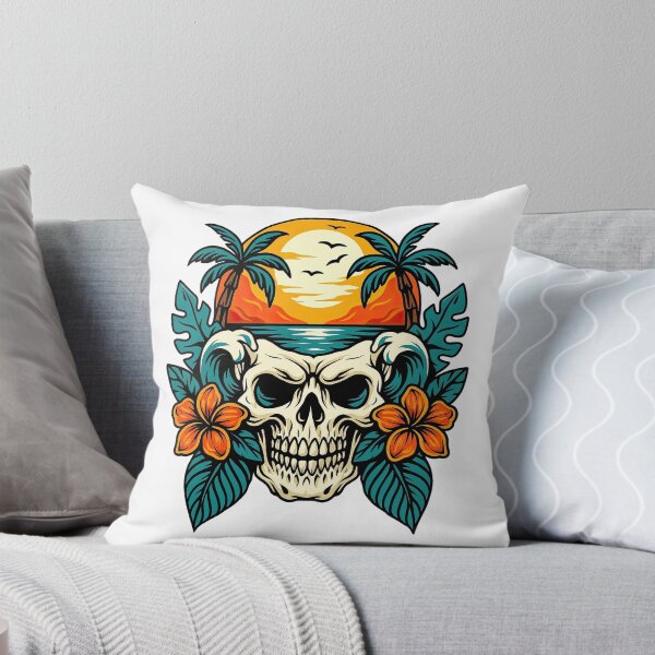 Item preview, Tropical Skull with Sunset and Palm Trees Illustration designed and sold by ArtfulWeave.