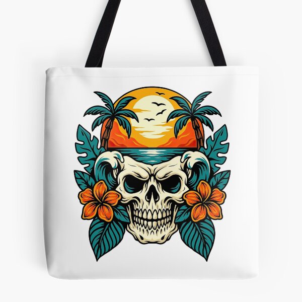 Item preview, Tropical Skull with Sunset and Palm Trees Illustration designed and sold by ArtfulWeave.