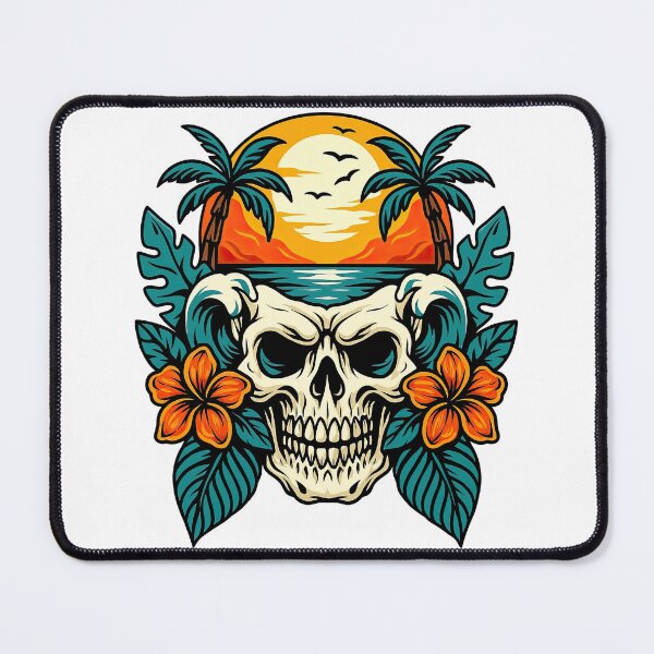 Item preview, Tropical Skull with Sunset and Palm Trees Illustration designed and sold by ArtfulWeave.