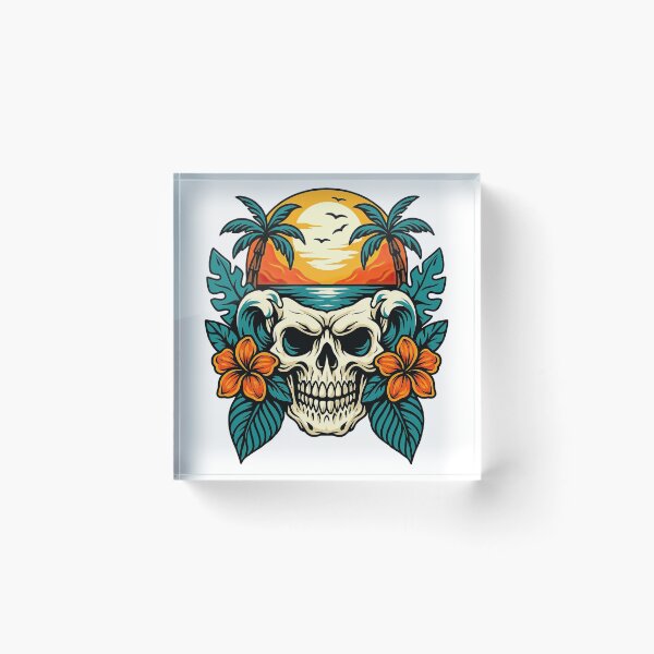 Item preview, Tropical Skull with Sunset and Palm Trees Illustration designed and sold by ArtfulWeave.