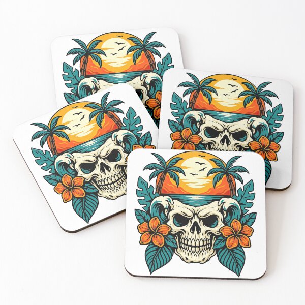 Item preview, Tropical Skull with Sunset and Palm Trees Illustration designed and sold by ArtfulWeave.
