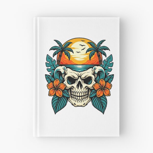 Item preview, Tropical Skull with Sunset and Palm Trees Illustration designed and sold by ArtfulWeave.